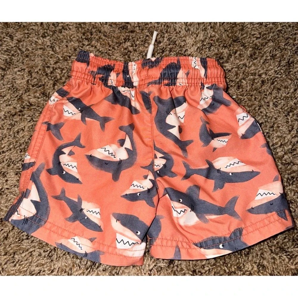 Just One You Orange Shark Pattern Swim Bottoms (Trunks) 18 Months & Sunglasses